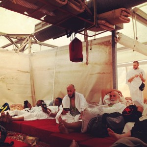 Inside a tent on on the first day of Hajj